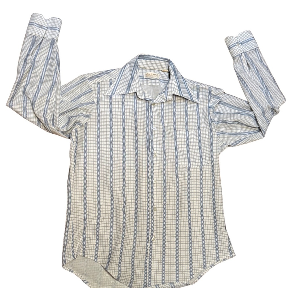 Marlboro Vintage Blue White Stripe Button Down Shirt Mens 15 34 Workwear Western